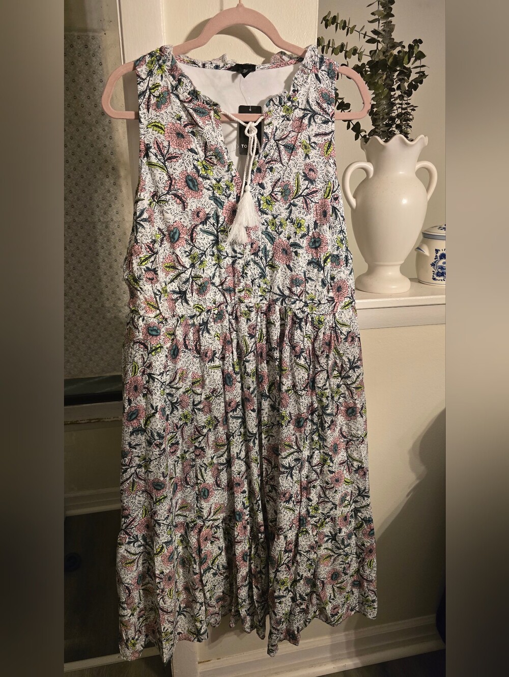 torrid Sleeveless Floral Dress in Pink, Green & White